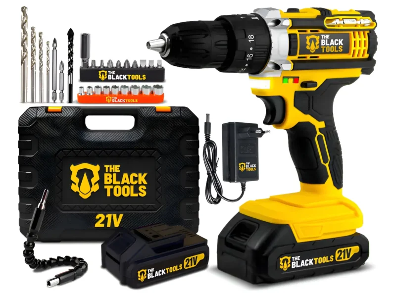 Parafusadeira Furadeira De Impacto The Black Tools Profissional TB-21PX 2 Baterias Com Maleta 60Hz Amarelo