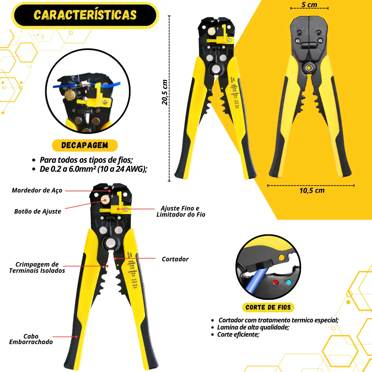 Alicate Crimpar Prensa Terminal Decapador Desencapador Fios 1200 Terminais Ilhós Tubular Chaves Isoladas Kit Eletricista Profissional Ferramentas Cietec - Imagem 2