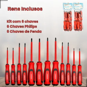 Kit 12 Jogo Chaves Isoladas Imã Fenda E Phillips Eletricista